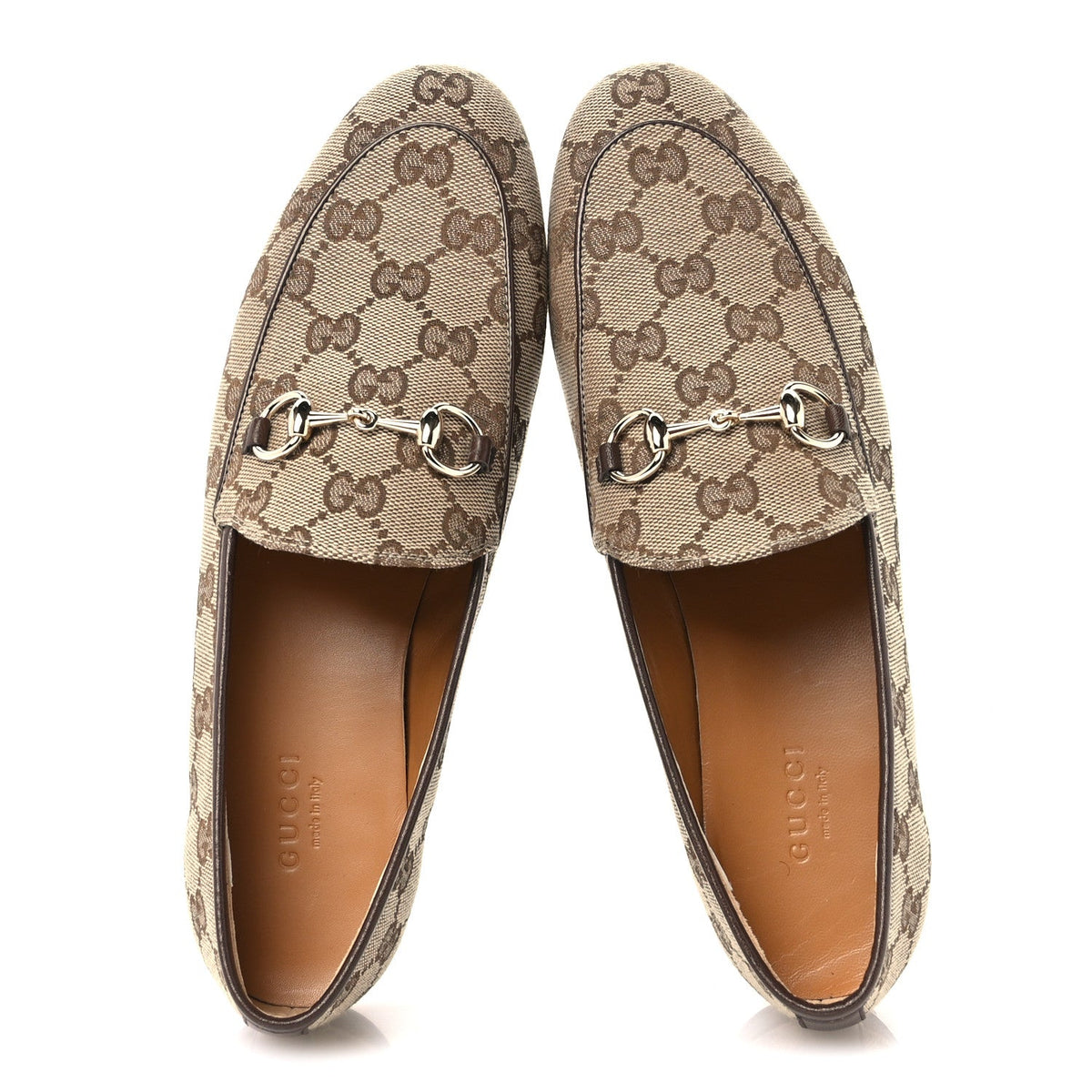 Canvas GG Monogram Horsebit Womens Jordaan Loafers 37 Beige Ebony New Acero