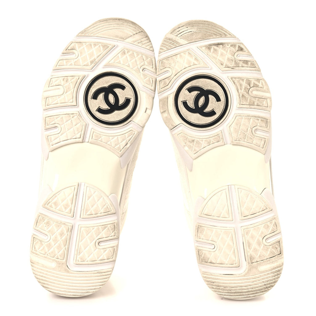 Suede Calfskin Fabric CC Sneakers 37.5 White