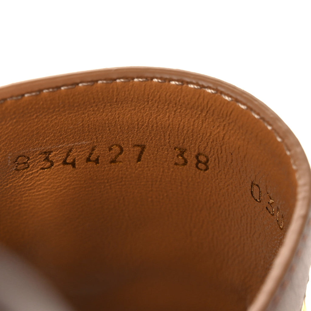 Calfskin Monogram Horsebit Womens Slide Sandals 38 Sundial Beige Ebony