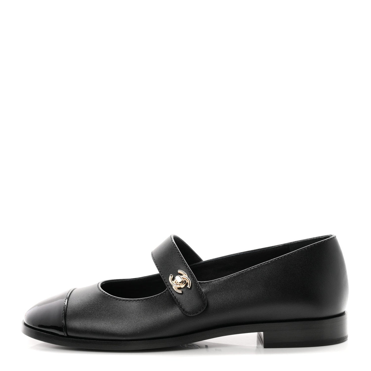Calfskin Patent Mary Janes Flats 37 Black