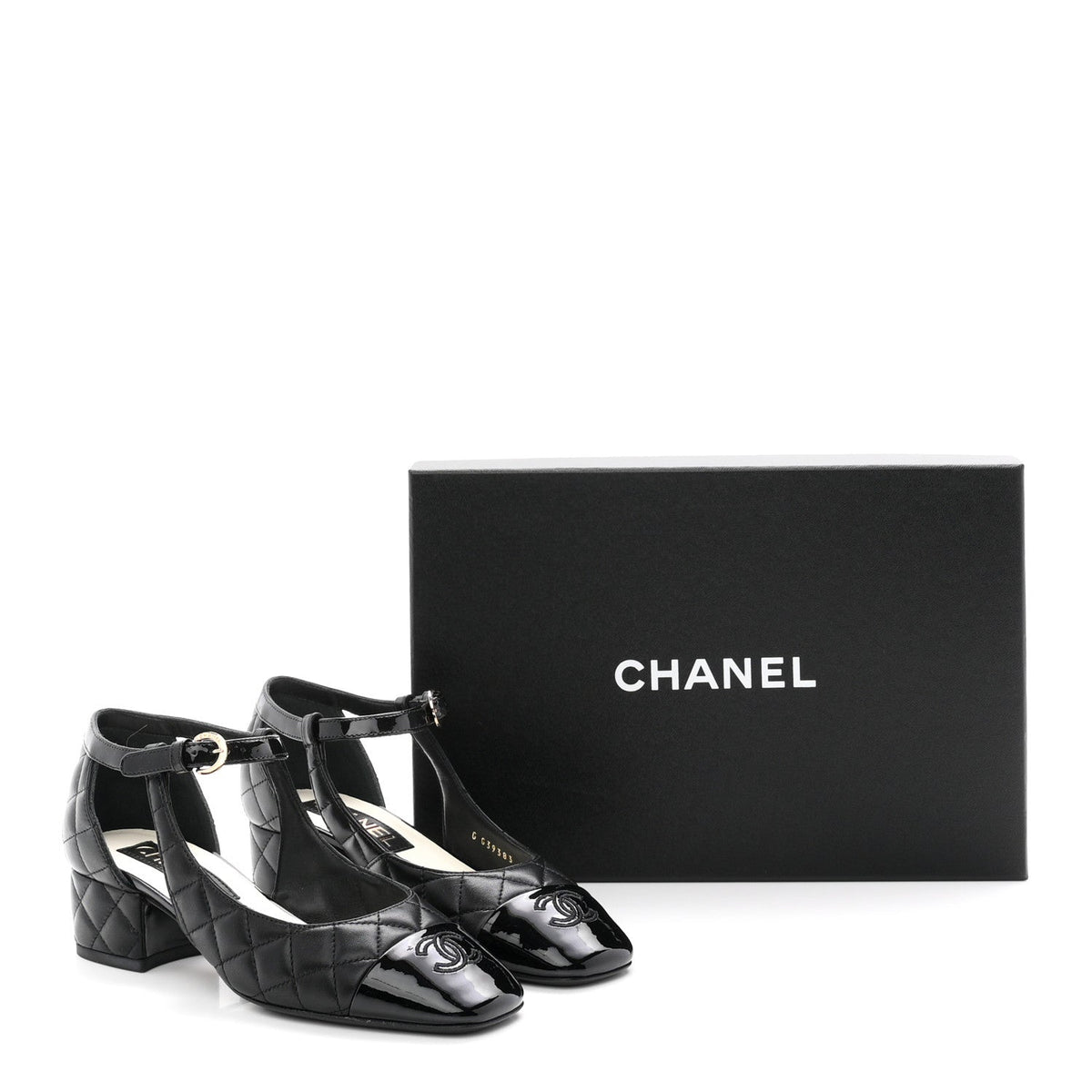 Lambskin Patent Quilted Cap Toe Mary Jane Flats 36 Black