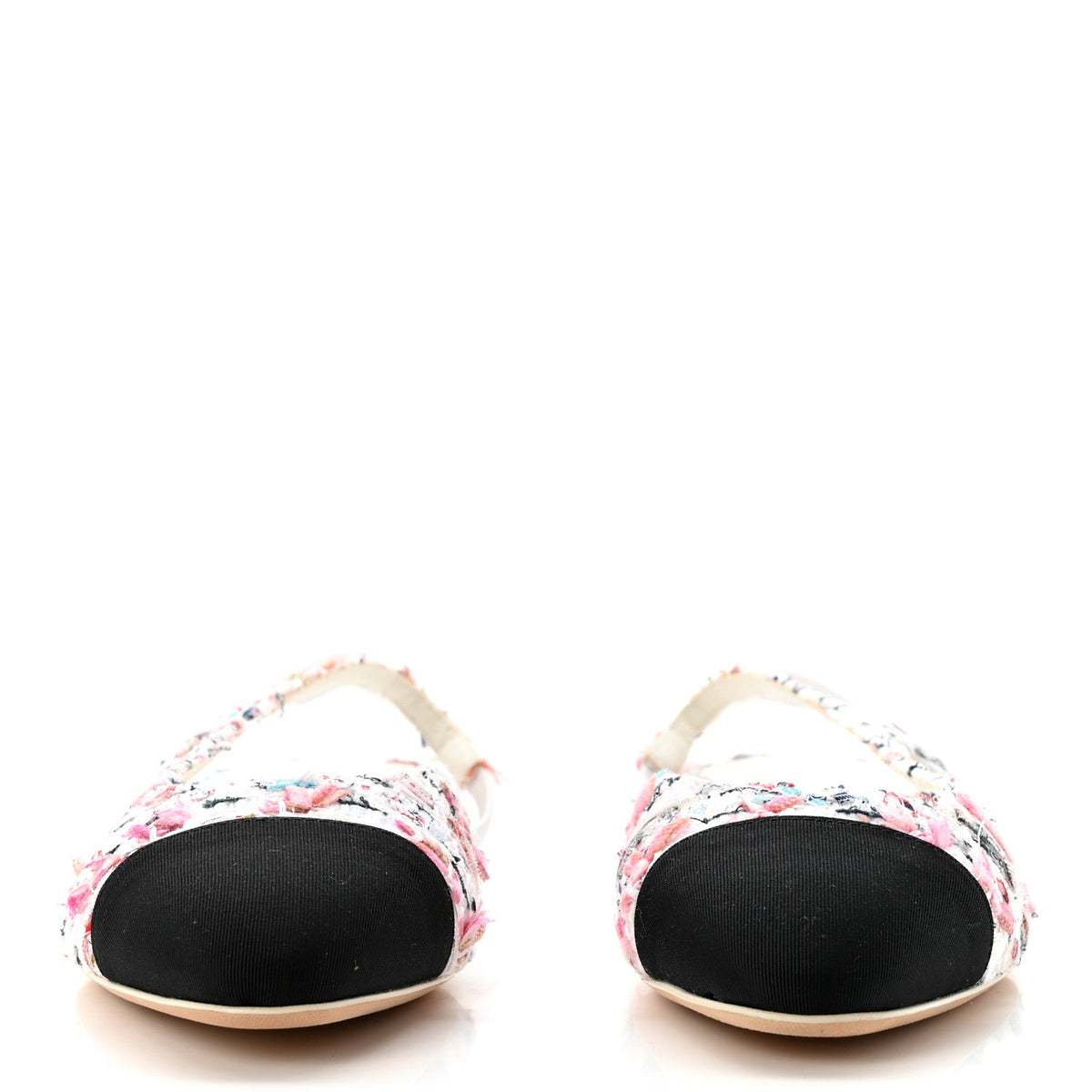 Tweed Grosgrain Cap Toe CC Slingback Flat 36.5 Pink Multicolor
