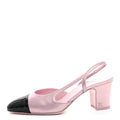 Laminated Lambskin Patent Cap Toe CC Slingback Pumps 39.5 Light Pink Black