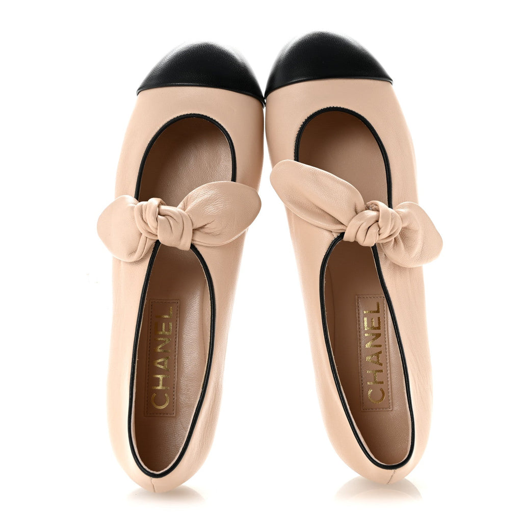 Lambskin Bow Mary Jane Flats 36 Light Blue Black 40 Beige Black 37.5 Beige Black