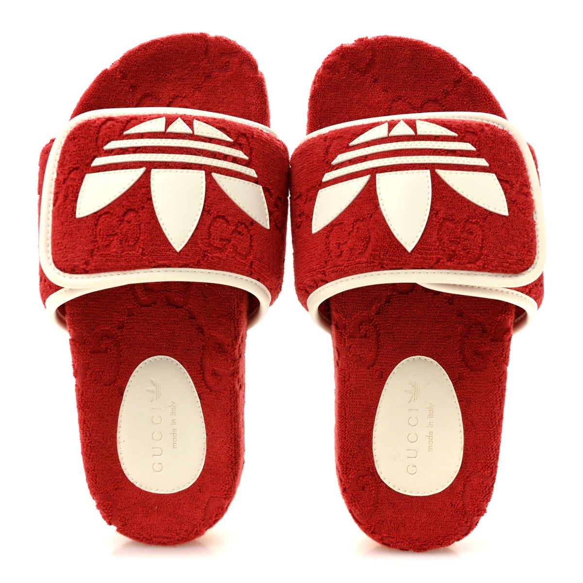 X ADIDAS Terry Cloth GG Monogram Womens Platform Sandals 36 Maple Red Off White