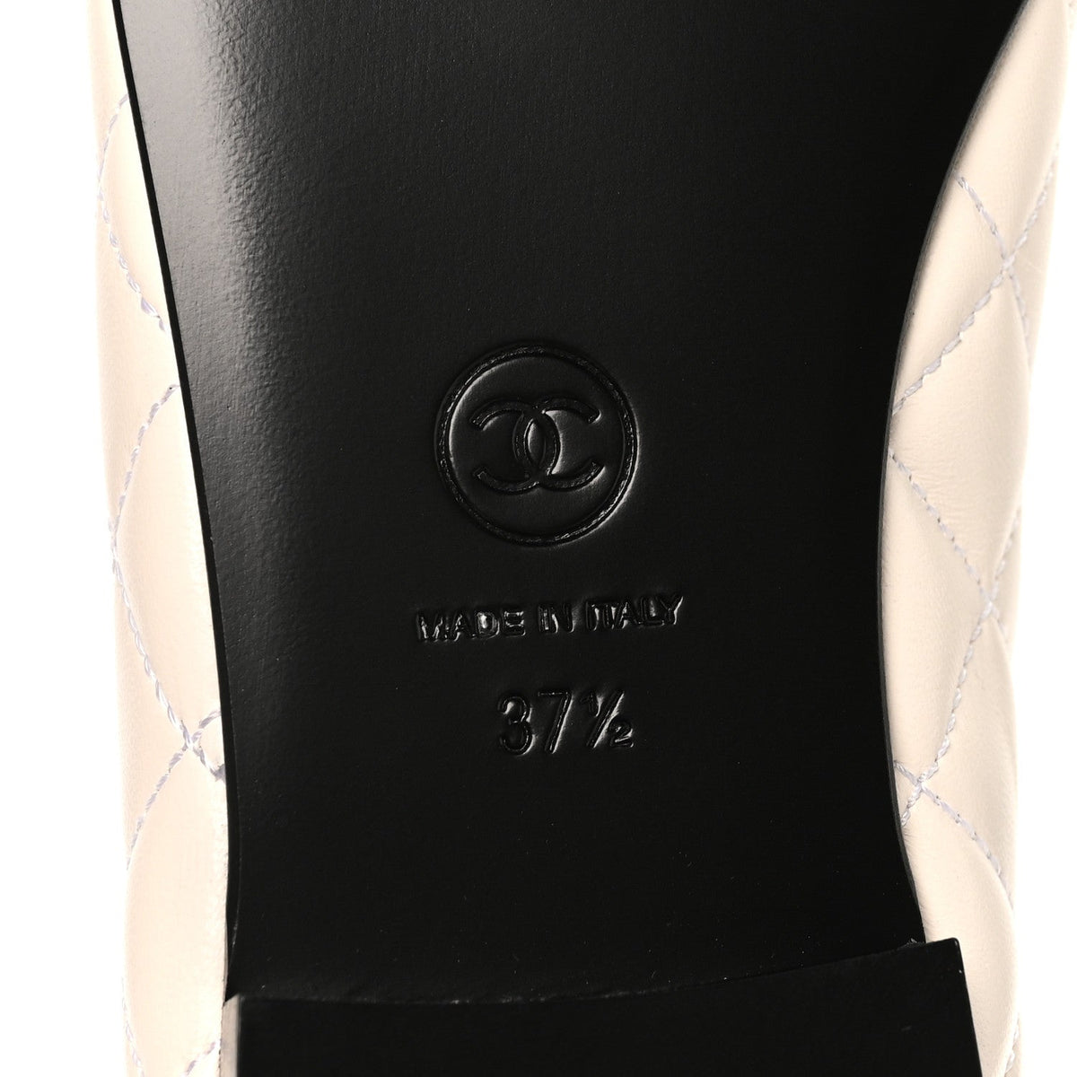 Lambskin Quilted CC Cap Toe Ballerina Flats 37.5 White Black