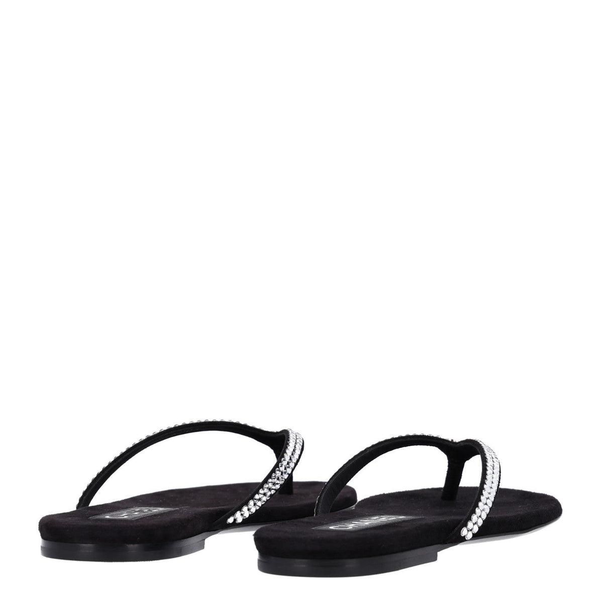 Suede Kidskin Strass CC Thong Sandals 36.5 Black