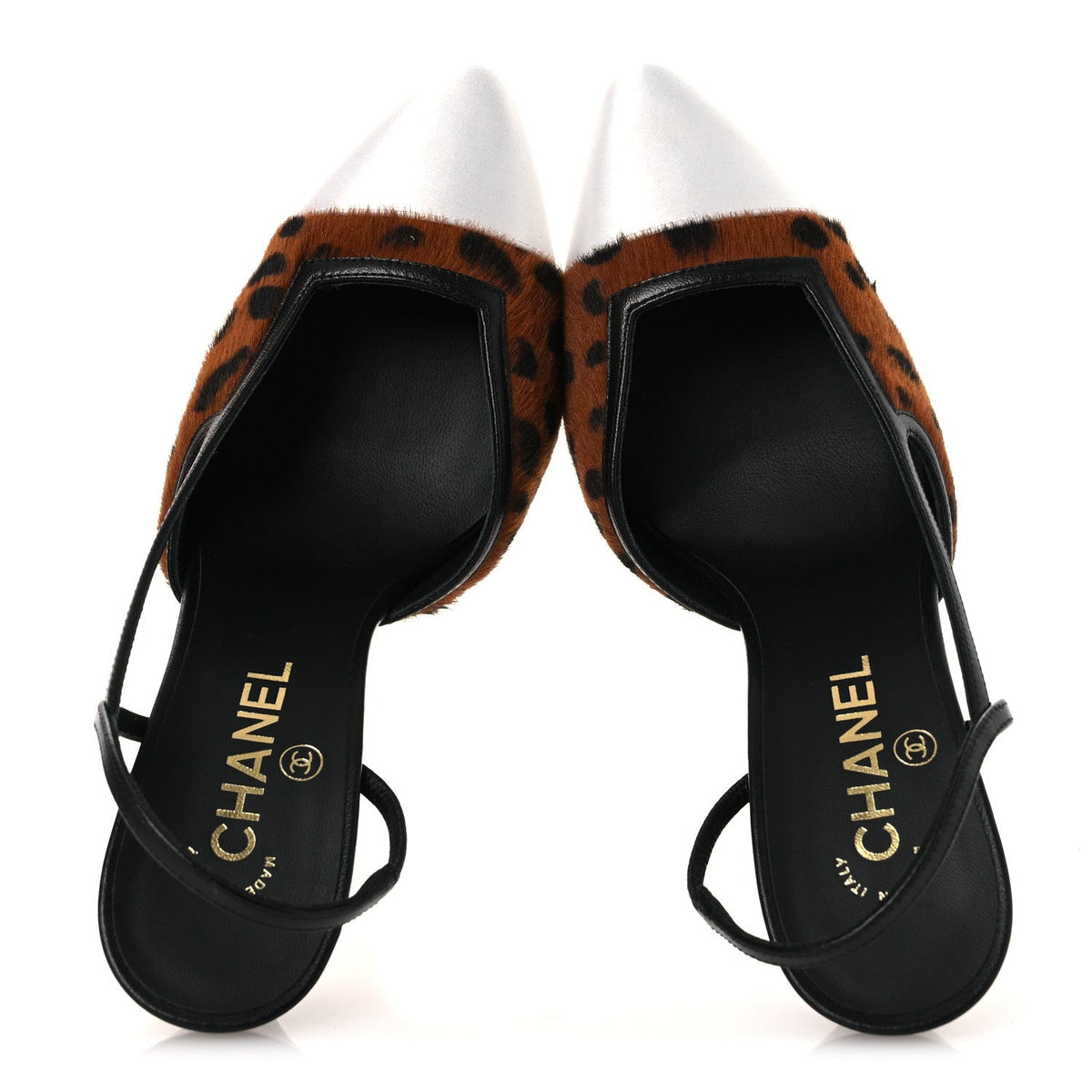 Lambskin Mixed Fibers Pony Hair Slingback Pumps 38 Brown Black White