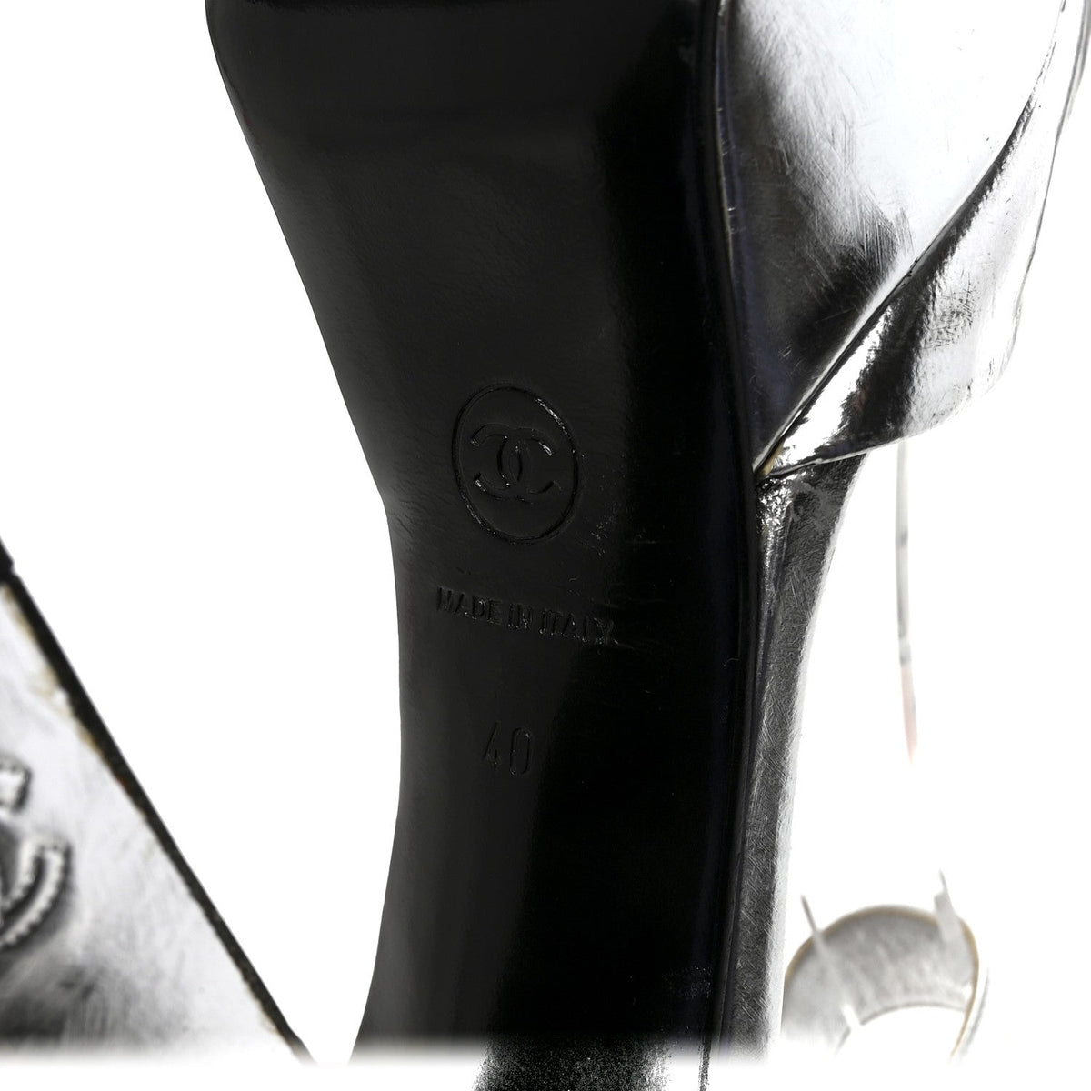 Metallic Laminated Calfskin CC Platform Sandals 40 Silver