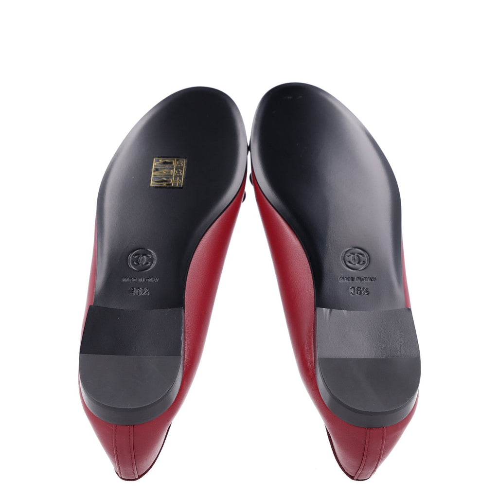 Lambskin Cap Toe CC Ballerina Flats 36.5 Burgundy Black