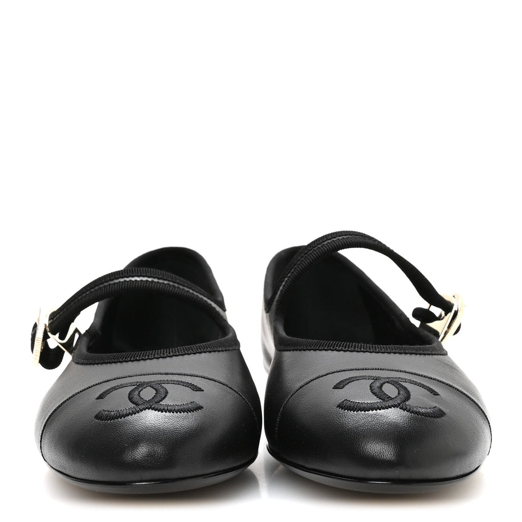 Lambskin Mary Jane Flats 40 Black