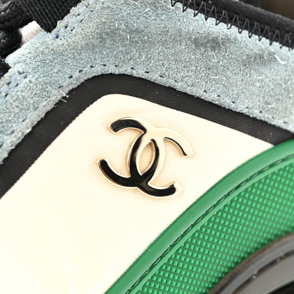 Suede Calfskin Mixed Fibers CC Sneakers 39.5 Ivory Green Light Blue