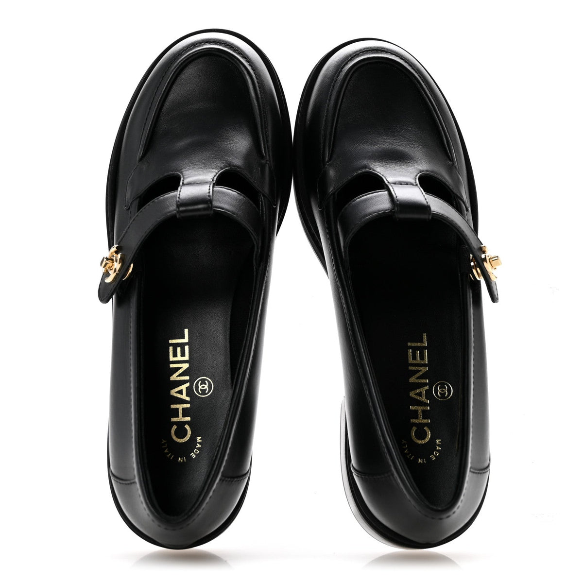 Calfskin CC Turnlock Moccasin Loafers 39 Black