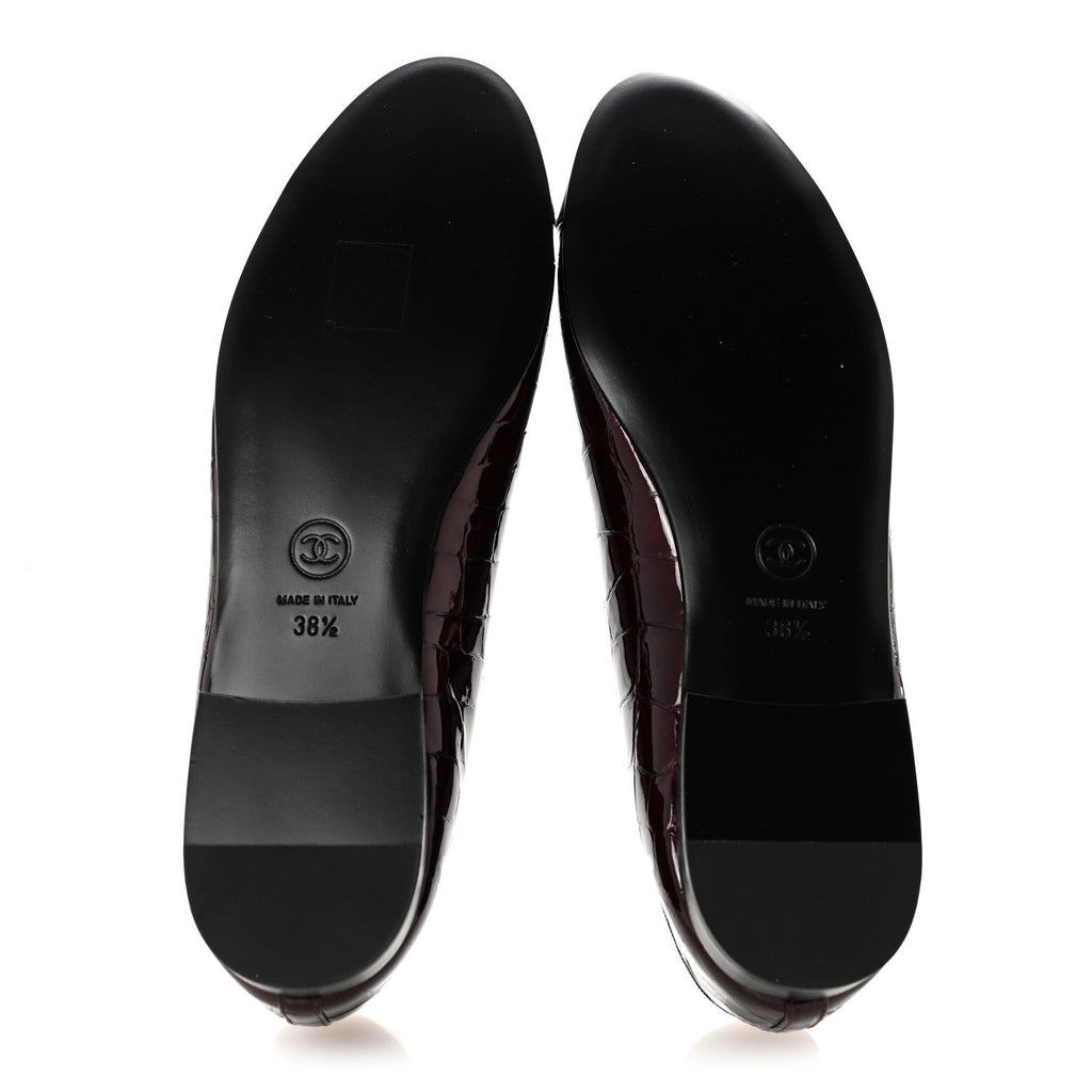 Patent Calfskin Crocodile Embossed Ballerina Flats 37 Dark Burgundy Black