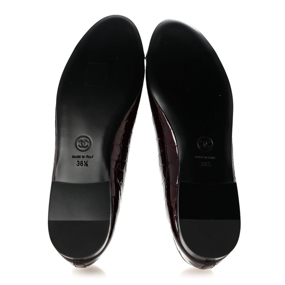 Patent Calfskin Crocodile Embossed Ballerina Flats 37 Dark Burgundy Black