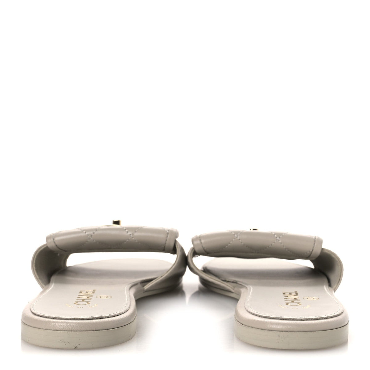 Lambskin Quilted Turnlock Flat Mules 39.5 Light Gray