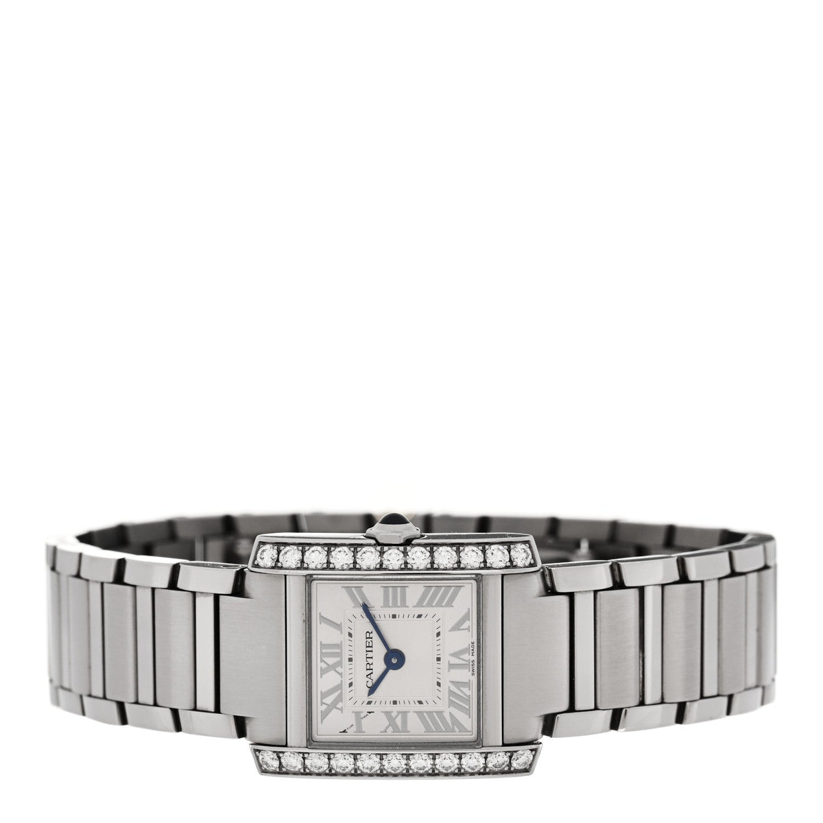 Stainless Steel Diamond Bezel 21mm Tank Francaise Quartz Watch Silver