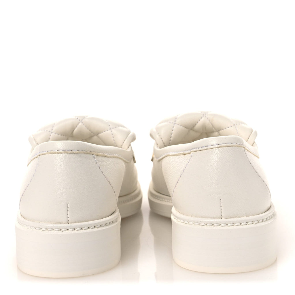 Shiny Lambskin Quilted CC Turnlock Loafers 37.5 White