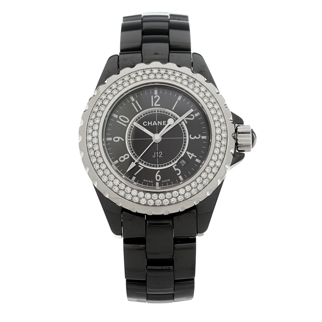 Stainless Steel Ceramic Diamond Pave Bezel 33mm J12 Quartz Watch Black