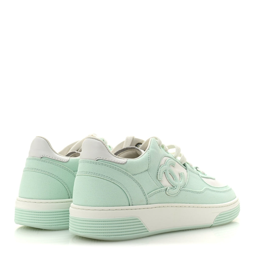 Cotton Sneakers 38.5 Light Turquoise White