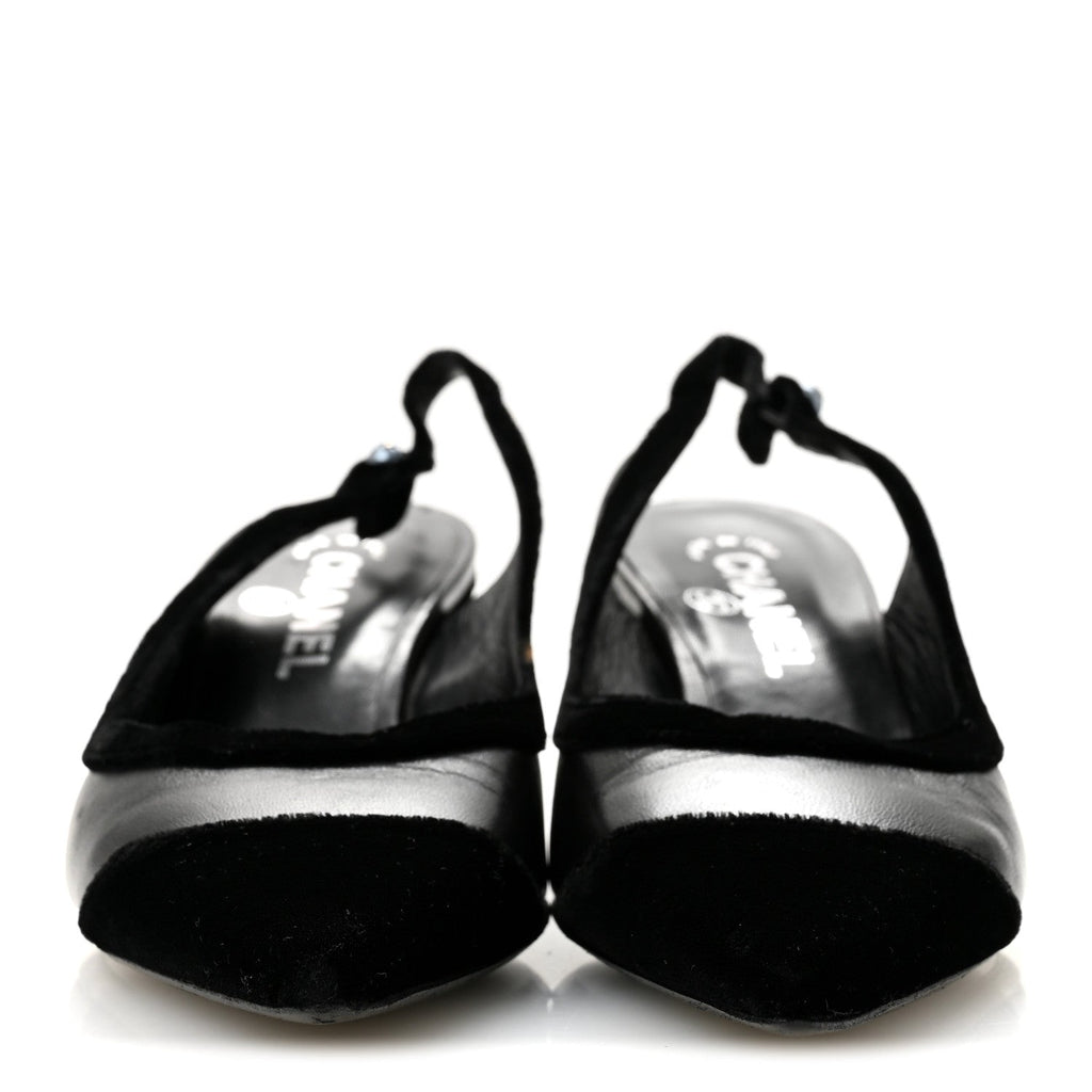 Velvet Lambskin Pearl CC Slingback Pumps 36 Black