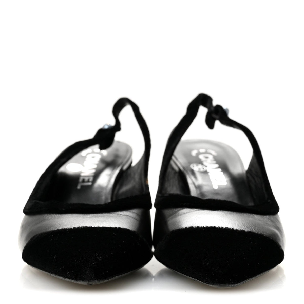 Velvet Lambskin Pearl CC Slingback Pumps 36 Black