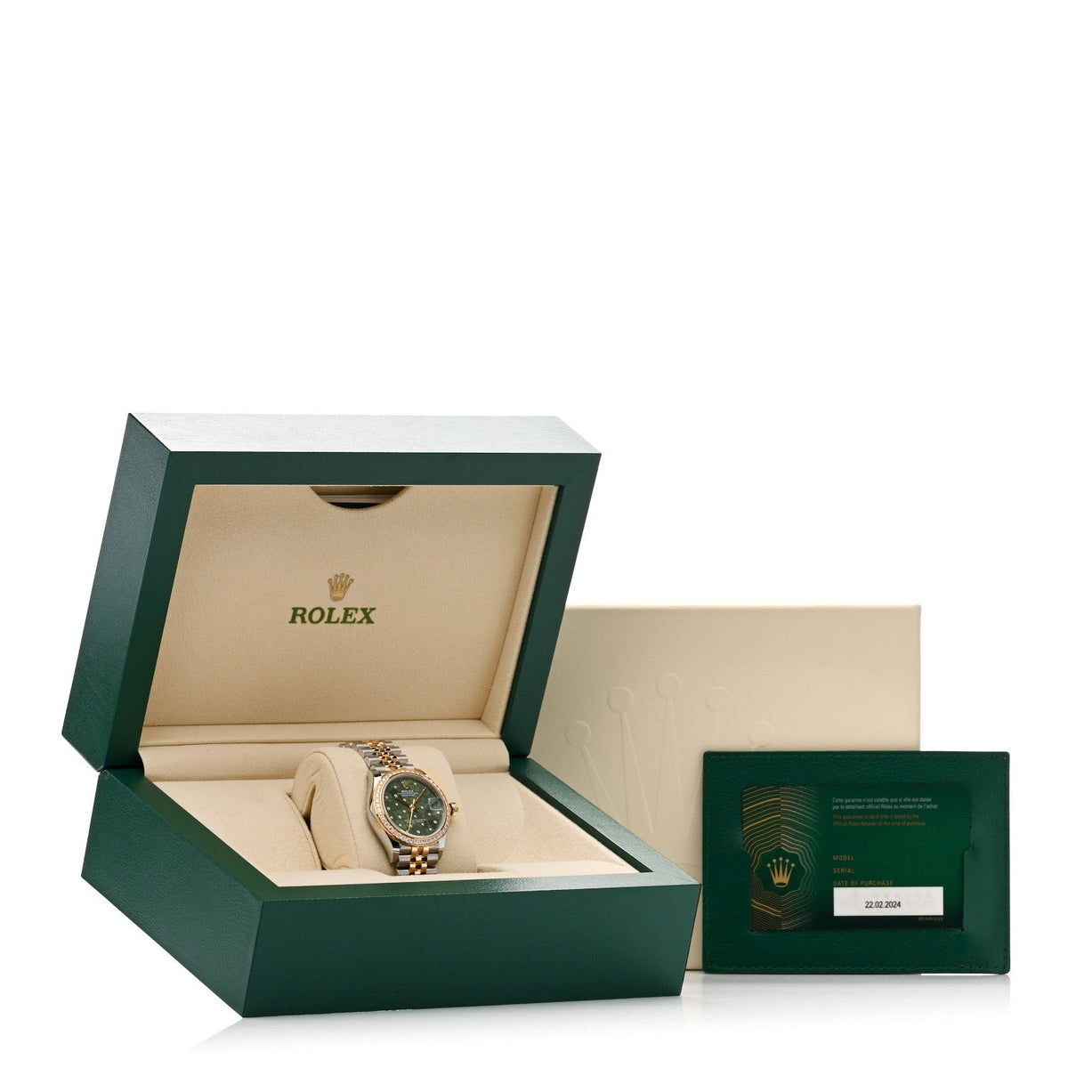 Stainless Steel 18K Yellow Gold Diamond Bezel 31mm Oyster Perpetual Datejust Watch Green Floral 278383RBR