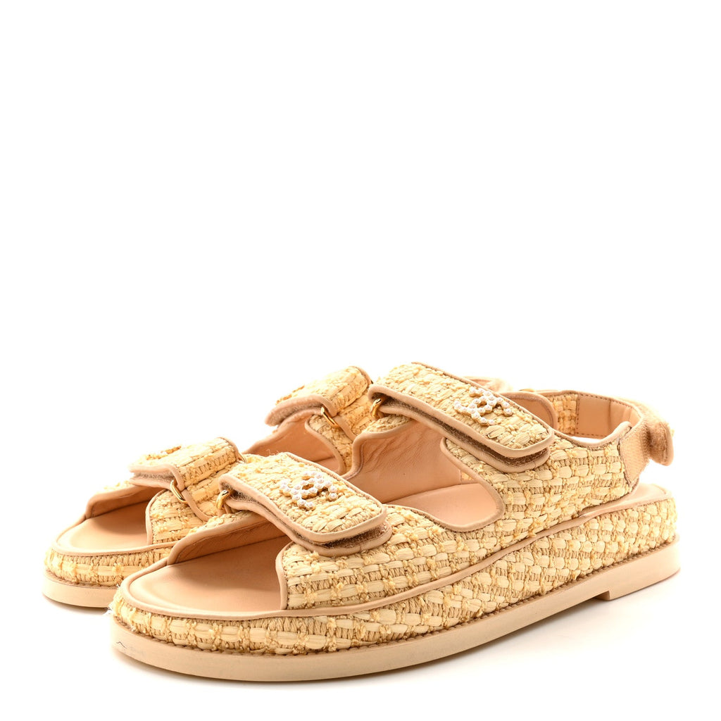 Braided Fabric Velcro Dad Sandals 37.5 Beige
