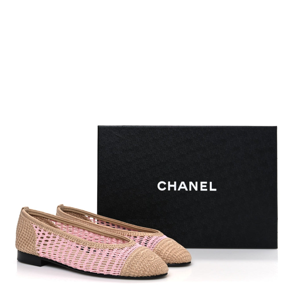 Raffia Cap Toe Ballerina Flats 37 Pink Beige