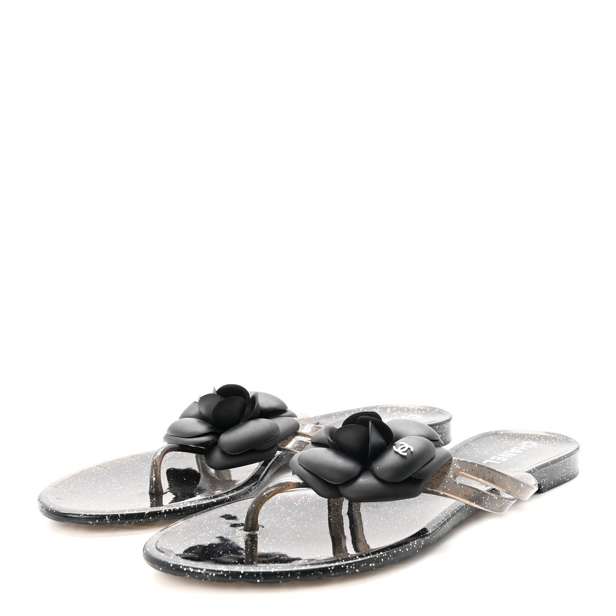 Jelly Quilted Camellia Thong Sandals 38 Black