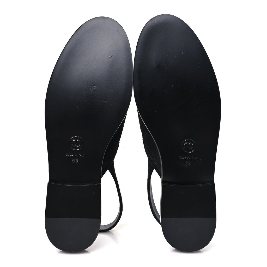 Suede Calfskin Slingback Loafers 38 Black