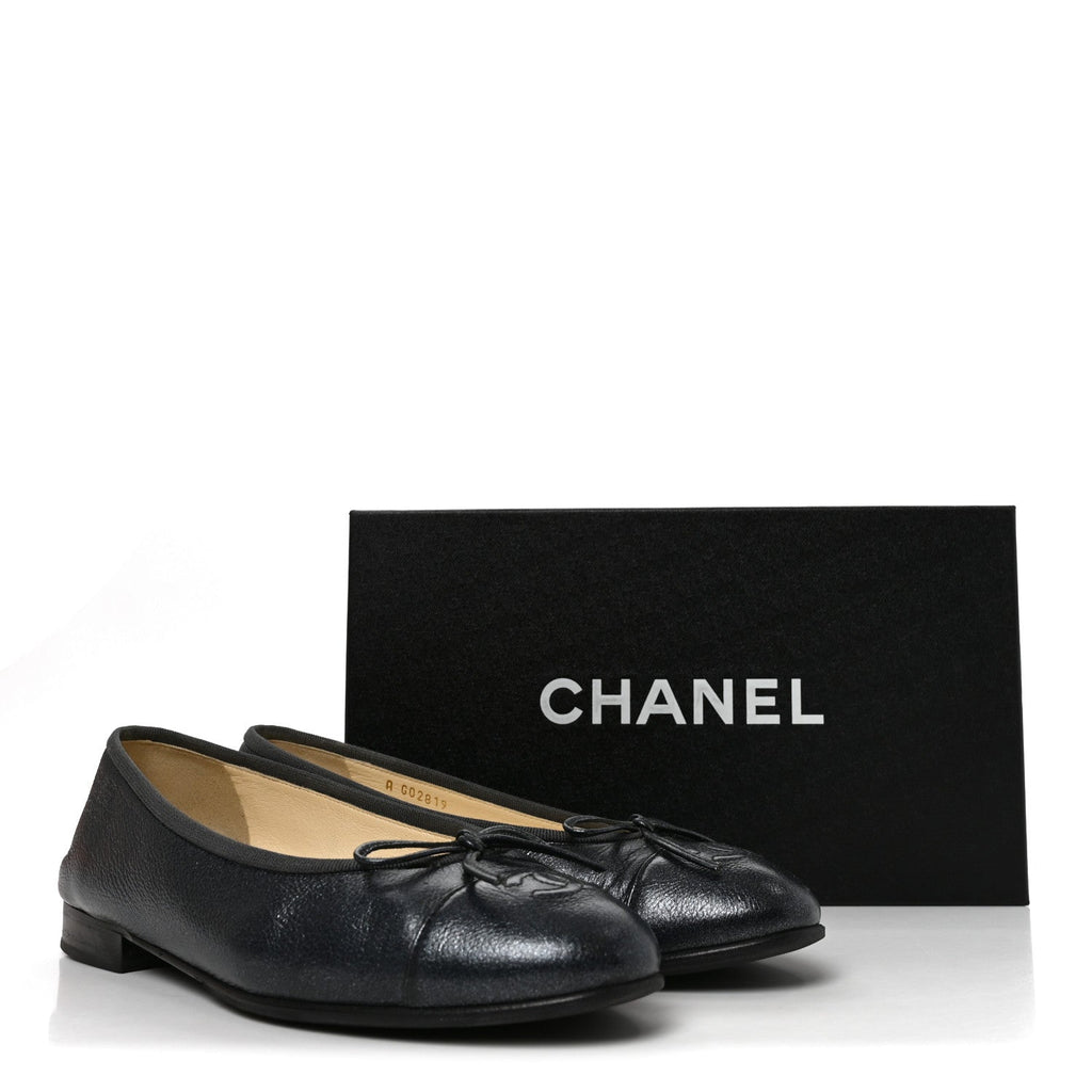 Metallic Calfskin Hologram Cap Toe Ballerina Flats 37.5 Dark Silver