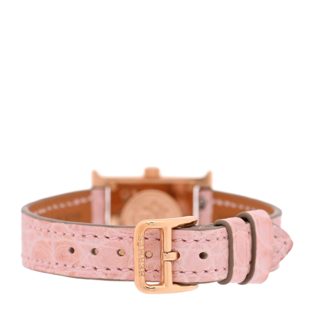 18K Rose Gold Alligator Diamond Bezel Rose Opal 17.2mm Heure H Hour Quartz Watch Rose Pale