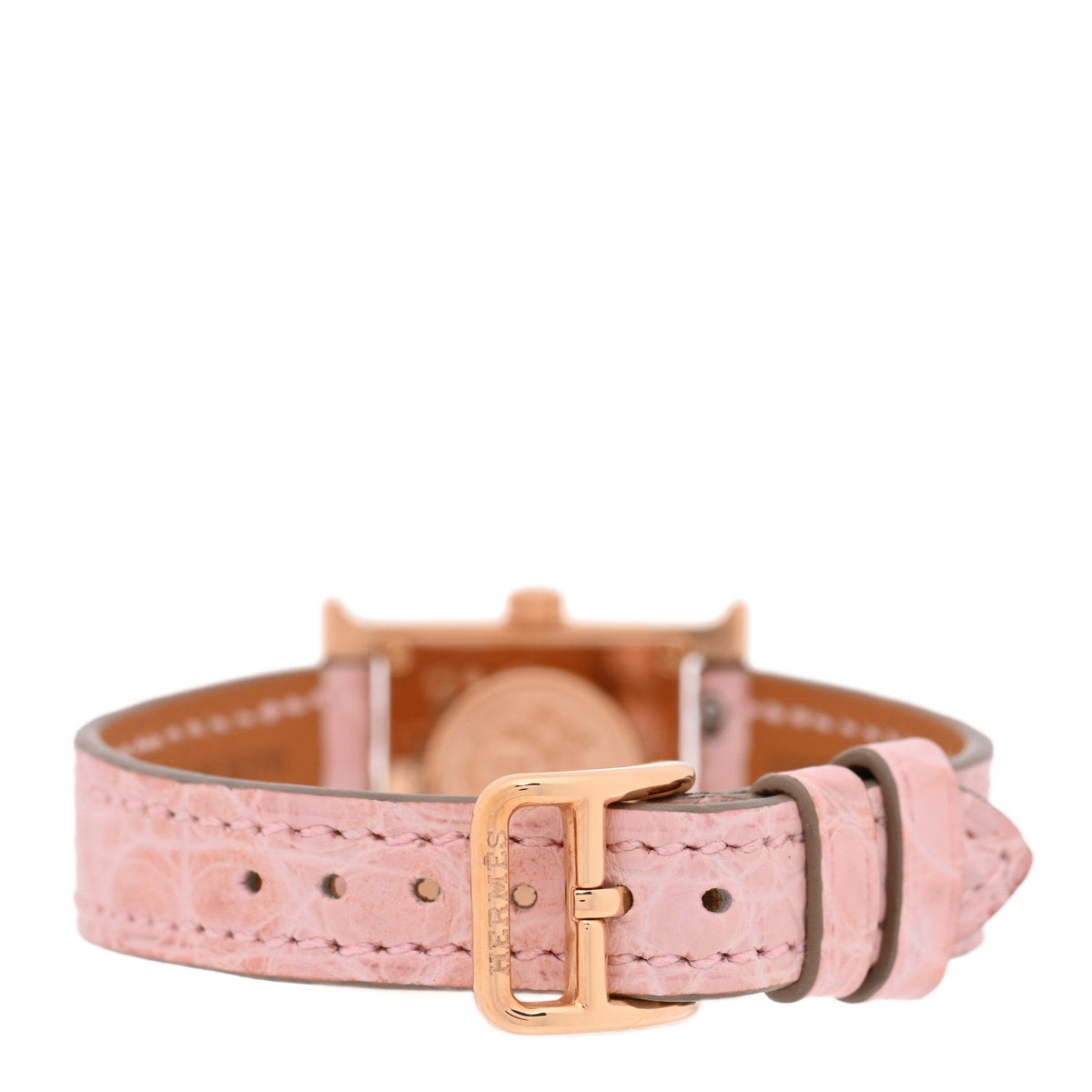 18K Rose Gold Alligator Diamond Bezel Rose Opal 17.2mm Heure H Hour Quartz Watch Rose Pale