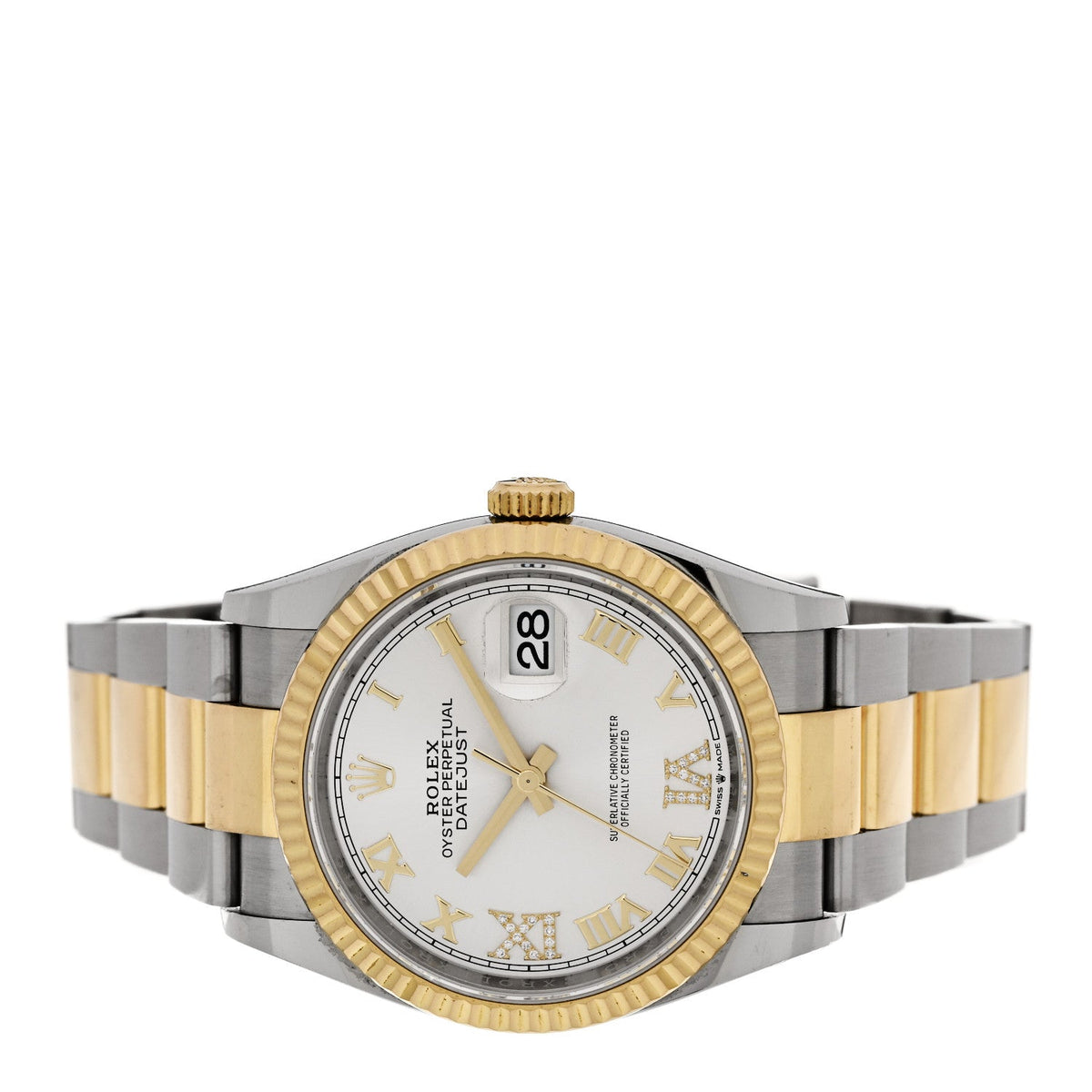 Stainless Steel 18K Yellow Gold Diamond 36mm Oyster Perpetual Datejust Watch Silver Roman 126233
