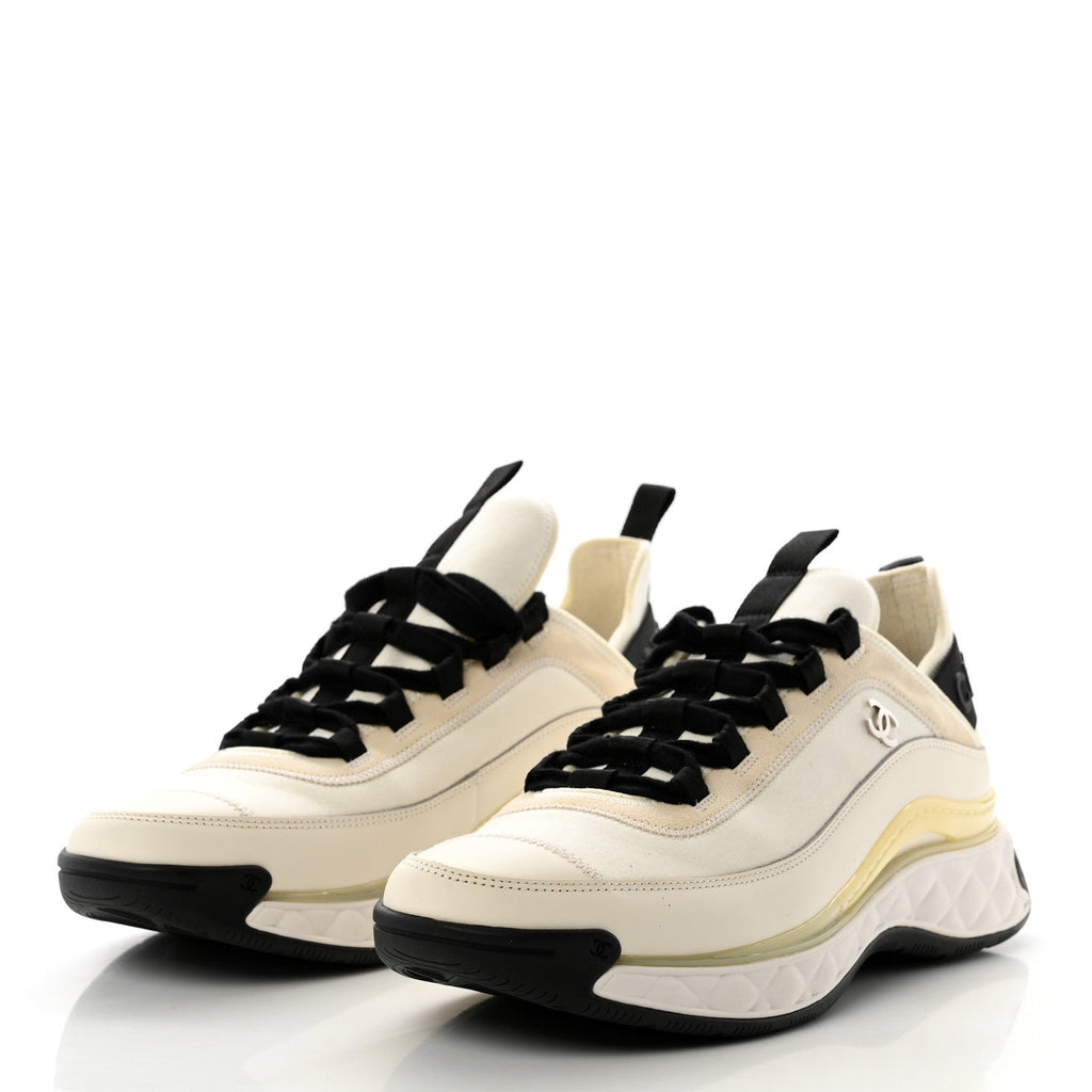 Velvet Calfskin Mixed Fibers Mens CC Sneakers 43 Ivory Black