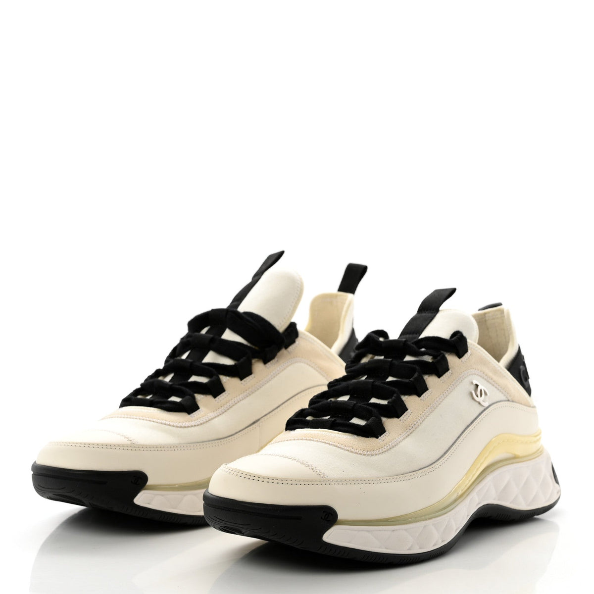 Velvet Calfskin Mixed Fibers Mens CC Sneakers 43 Ivory Black