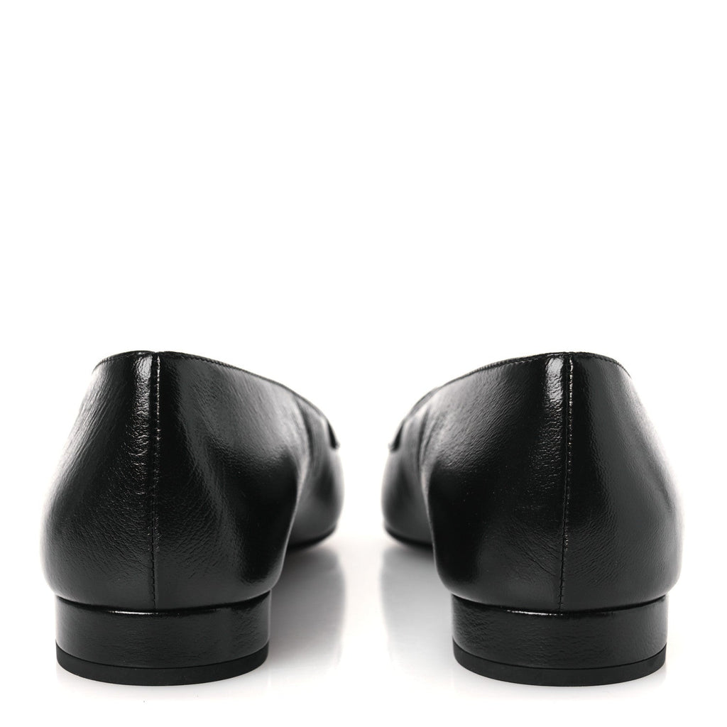 Shiny Lambskin Grosgrain Pearl Mary Jane Flats 37 Black