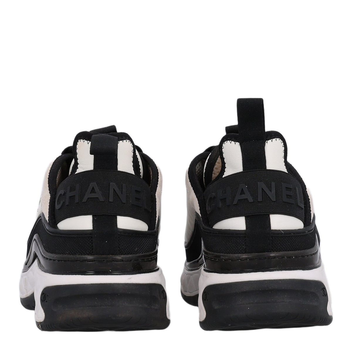 Fabric Suede Calfskin CC Sneakers 38 White Black
