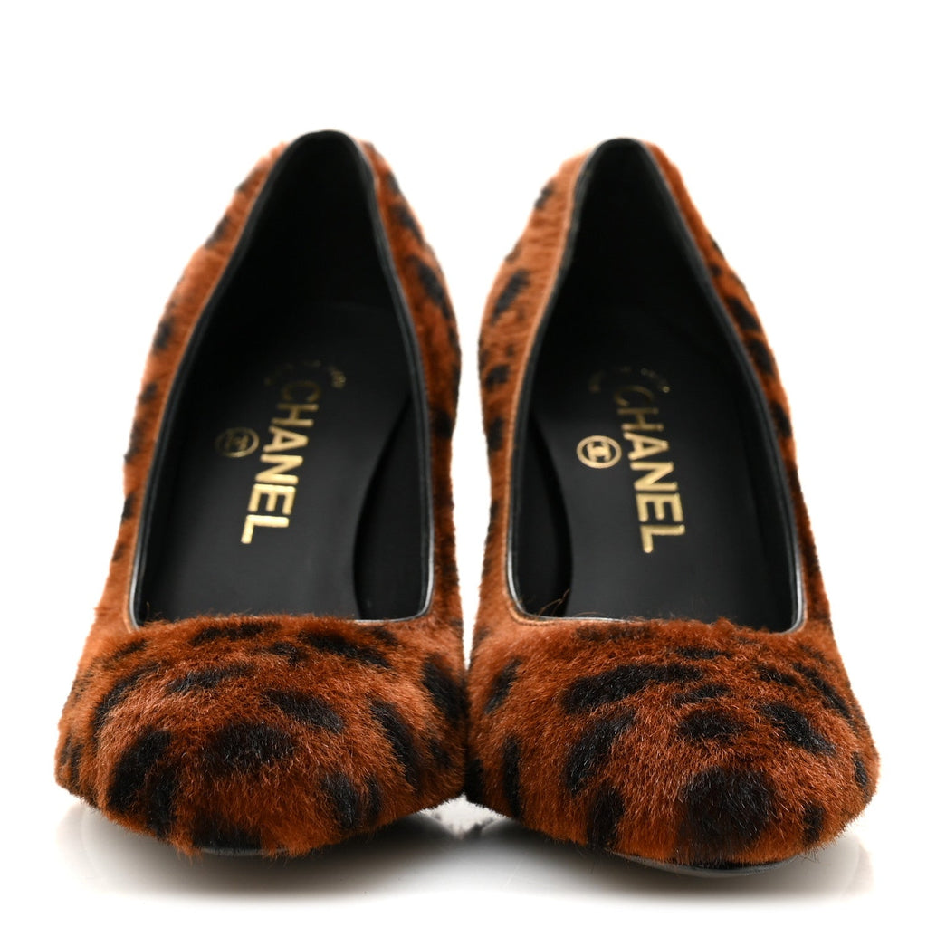 Pony Hair Lambskin Pumps 36.5 Brown Black