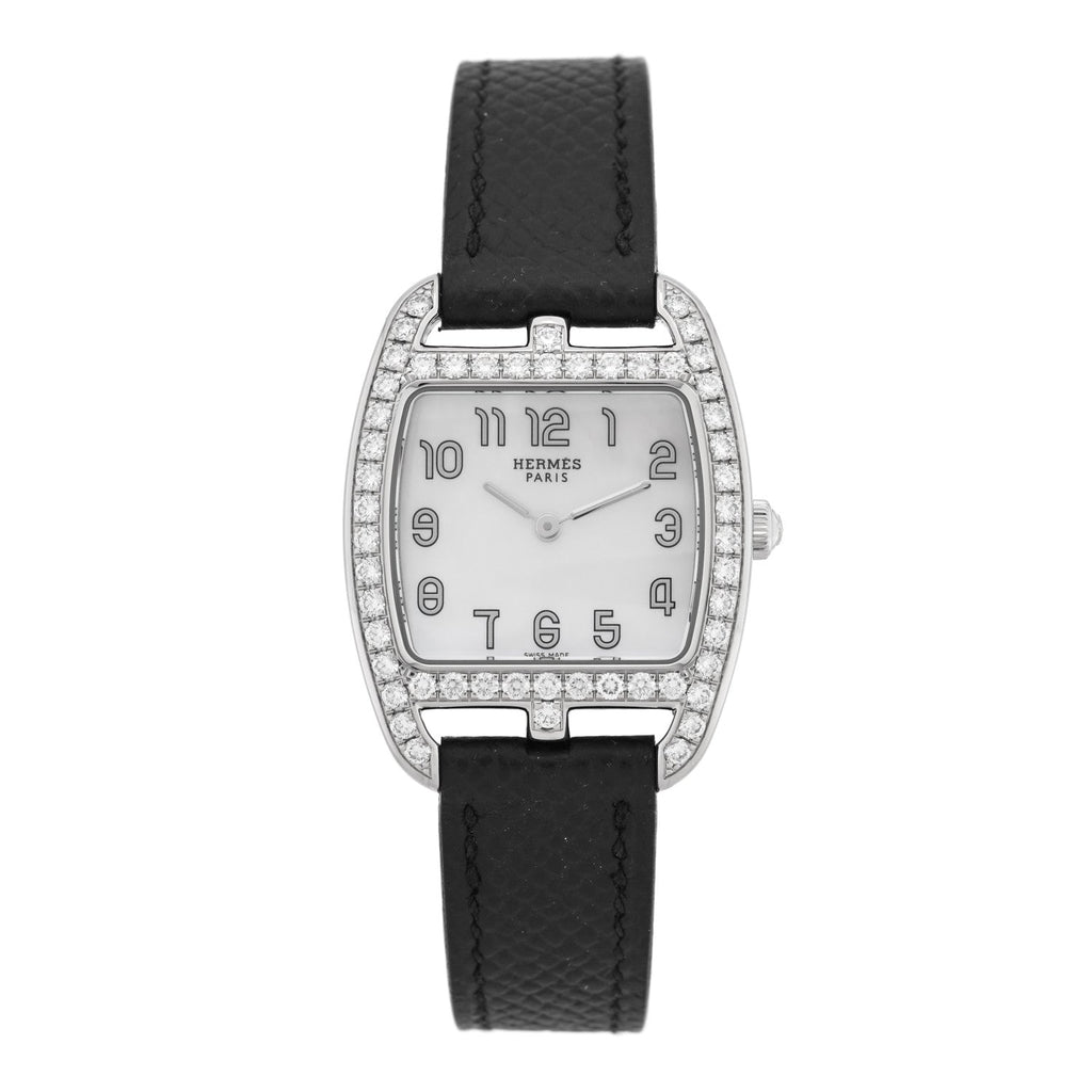 Stainless Steel Epsom Diamond Bezel Mother of Pearl 26mm Cape Cod Tonneau Quartz Watch Noir