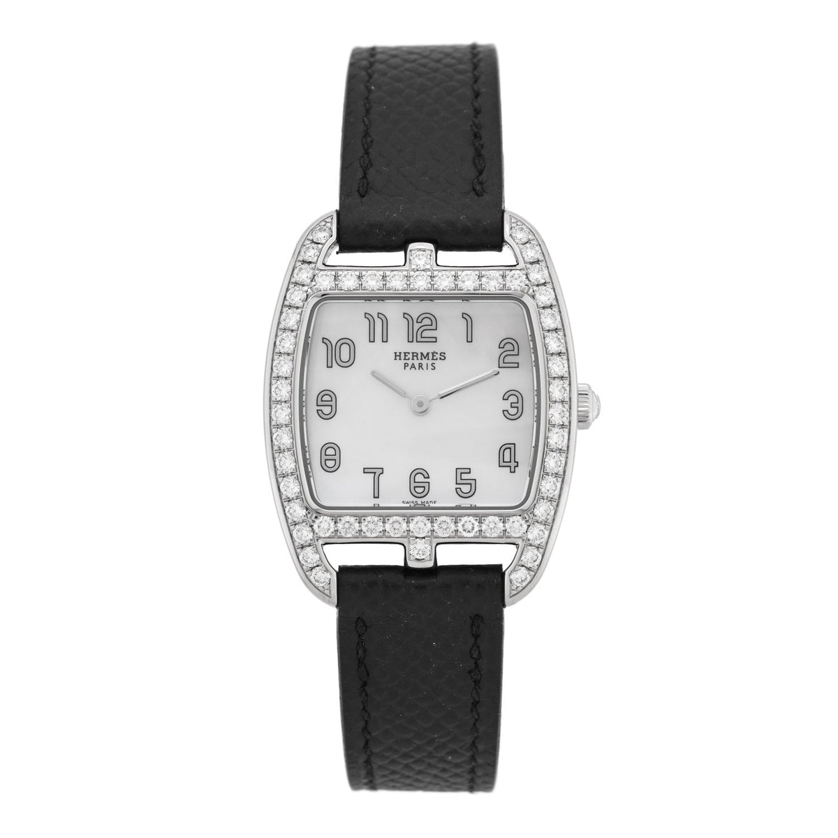 Stainless Steel Epsom Diamond Bezel Mother of Pearl 26mm Cape Cod Tonneau Quartz Watch Noir