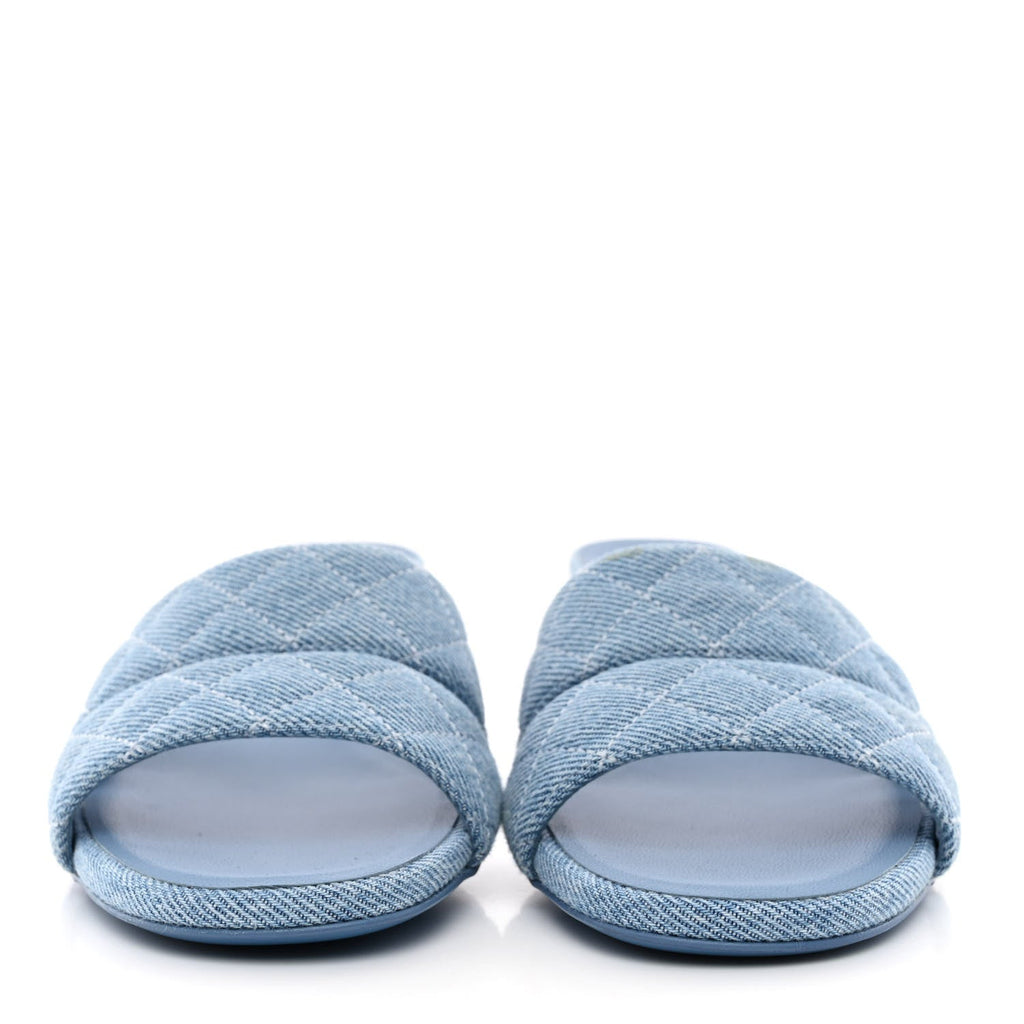 Denim Quilted Mules 38 Blue