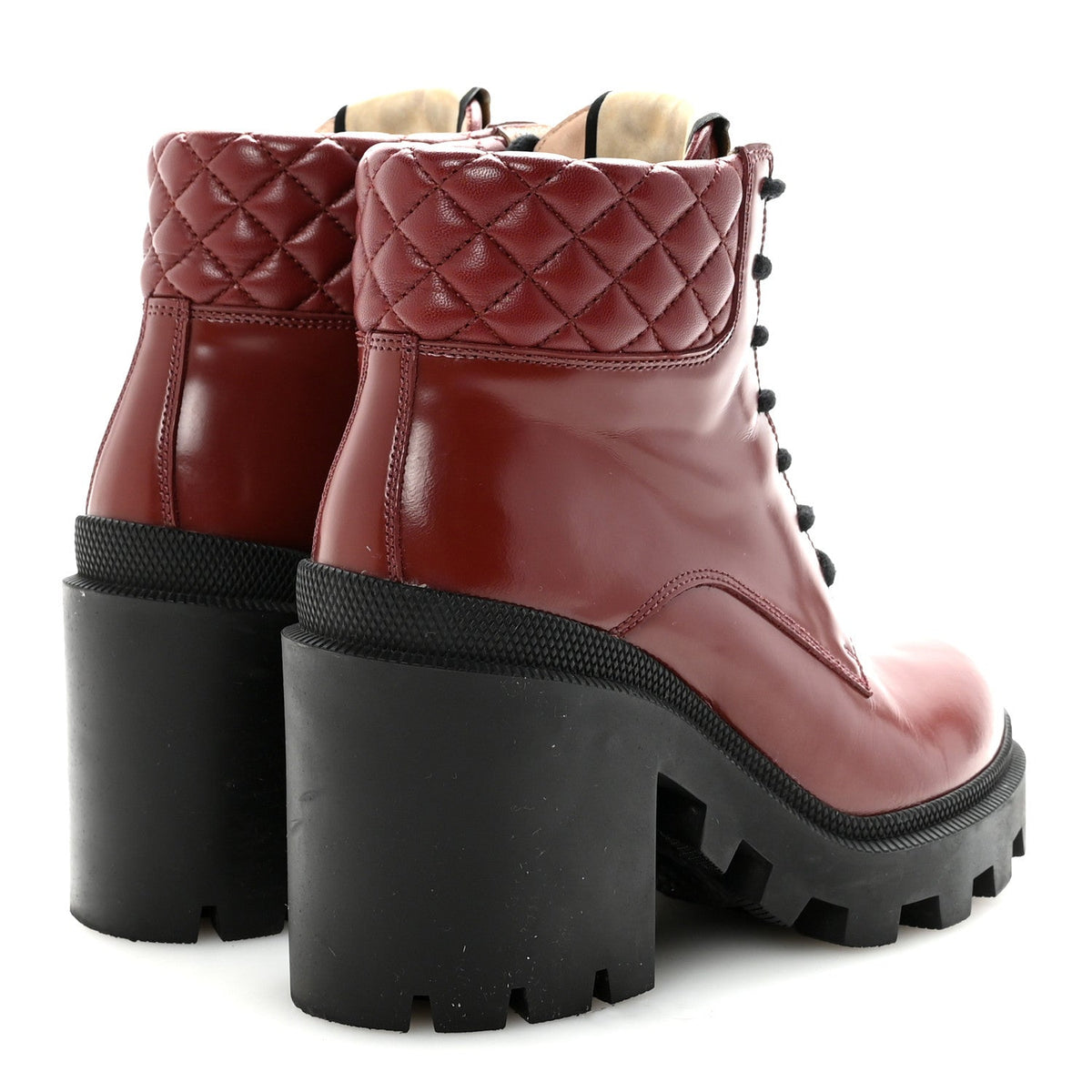 Magnum Calfskin Nappa Quilted Lace Up Ankle Boots 36 Garnet Red