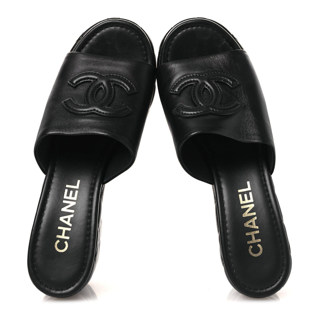Lambskin Quilted CC Platform Mules 40 Black