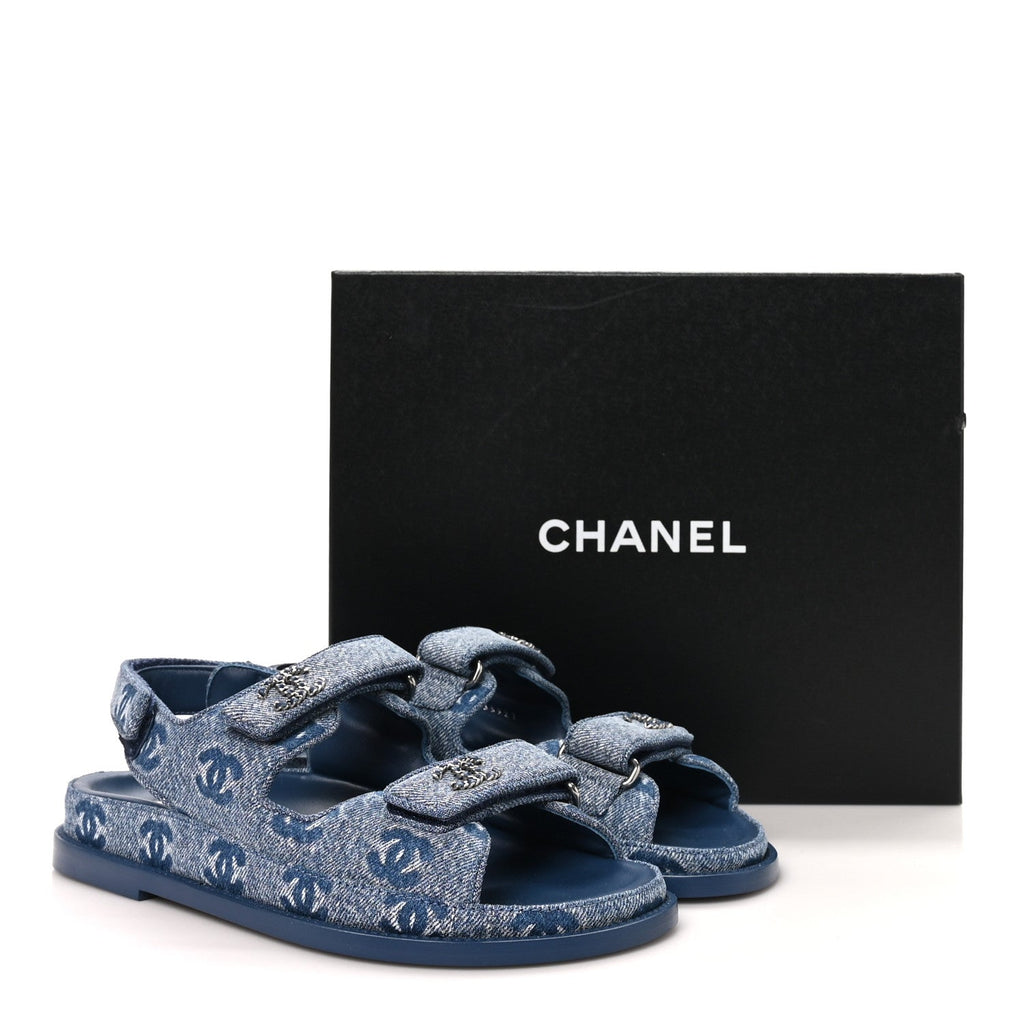 Denim CC Velcro Dad Chain CC Slide Sandals 38 Blue