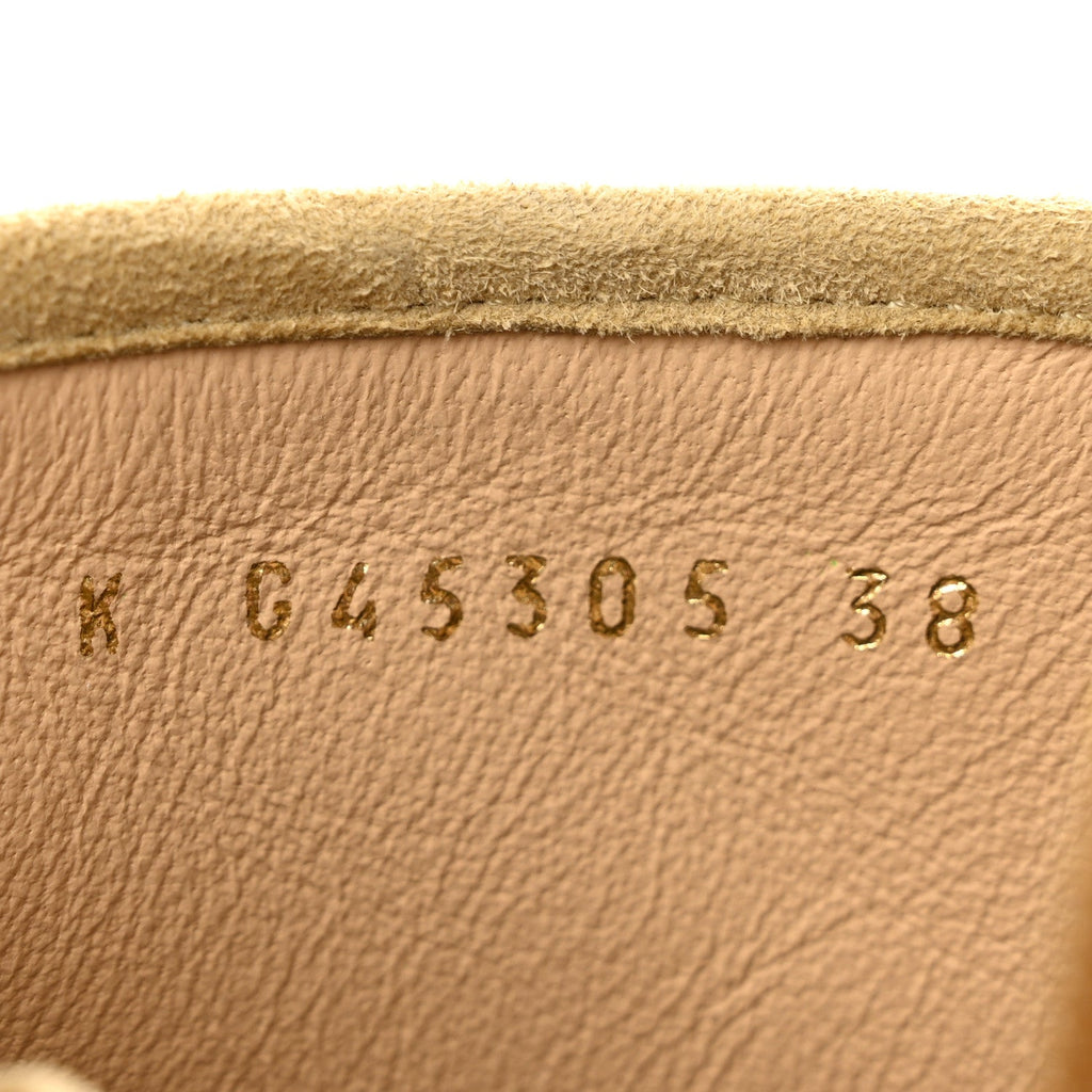 Suede Grosgrain Cap Toe CC Camellia Lace Up Combat Boots 38 Beige Black