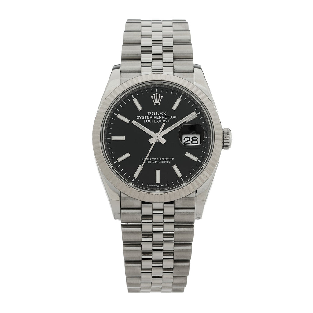 Stainless Steel 18K White Gold 36mm Oyster Perpetual Datejust Watch Bright Black 126234