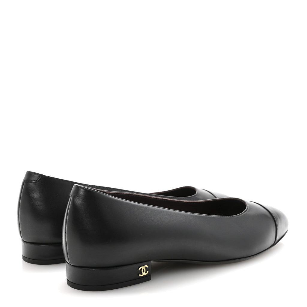 Lambskin Cap Toe Ballerina Flats 38.5 Black