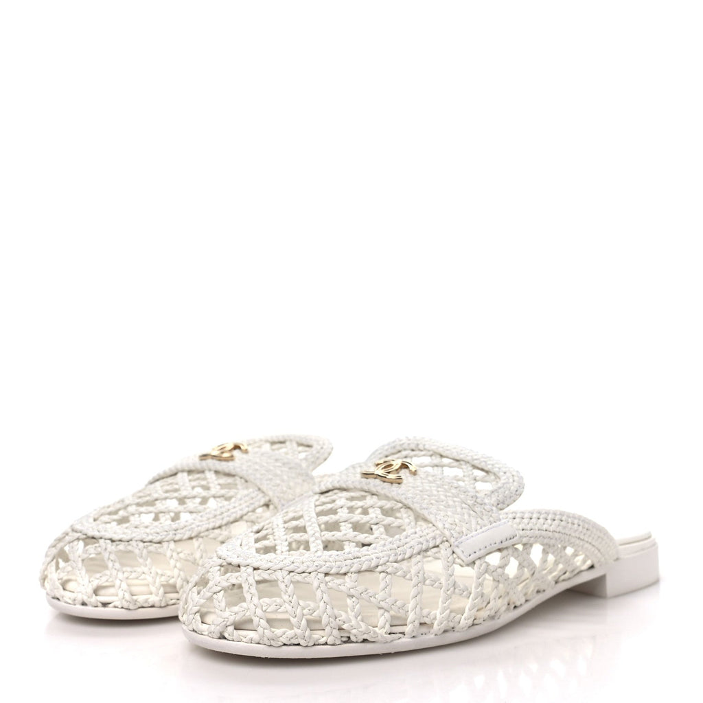 Braided Lambskin Mule Sandals 37 White